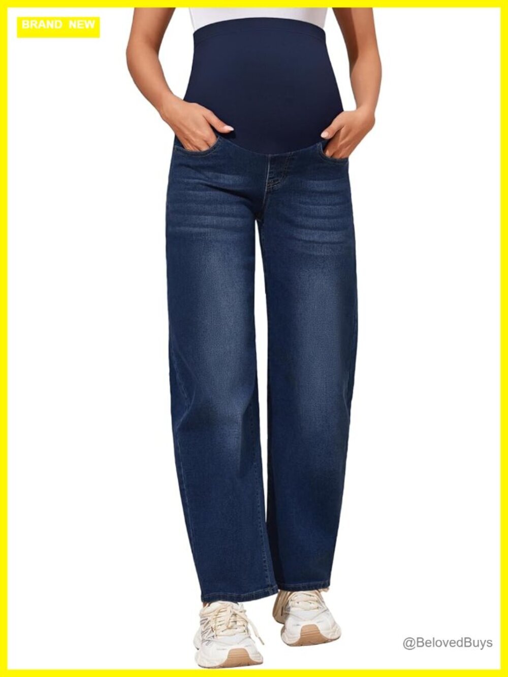 Wide Leg Barrel Maternity Jeans Over Belly Pregnancy Denim High Rise Stretch